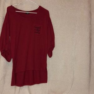 Dark red, long, good vibes only pocket shirt